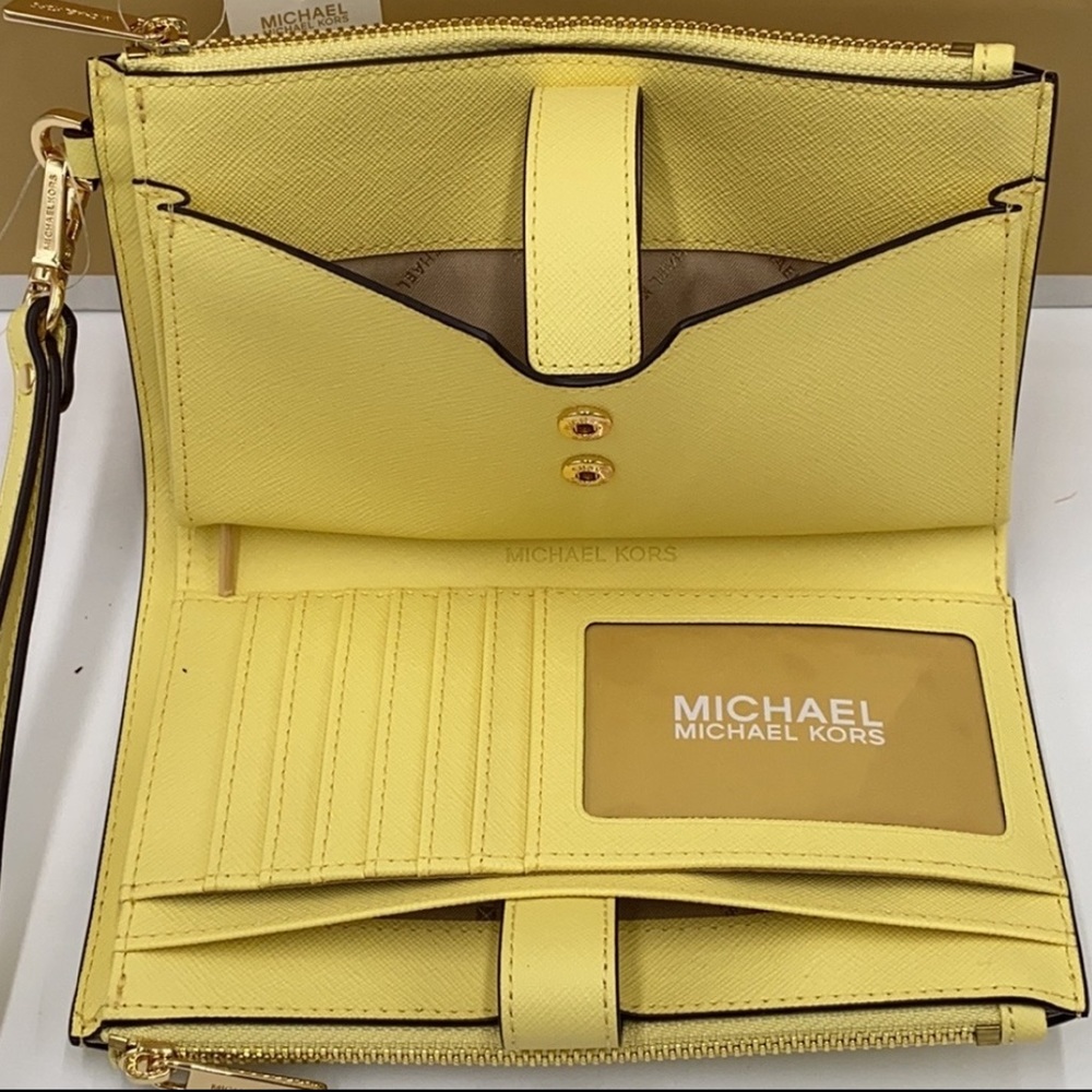 MICHAEL KORS LARGE DOUBLE ZIP WRISTLET WALLET BUTTERCUP COLOR - Picture 12 of 16